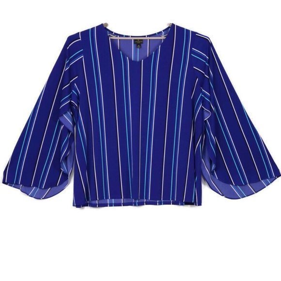 Worthington Shirt Top Blue Stripe Mambo Long Flared Sleeve Plus 2X - Picture 1 of 12